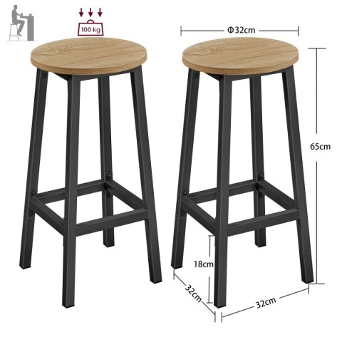 Stołek barowy okrągły 2 sztuki 65 cm hoker kuchenny wysokie krzesło z podnóżkiem LEOBERT