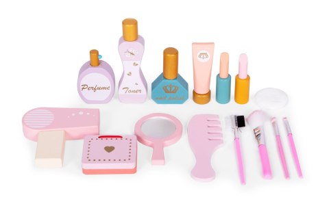 Toaletka dziecięca drewniana duża z lustrem dla dziewczynki różowe dodatki ECOTOYS ECOTOYS