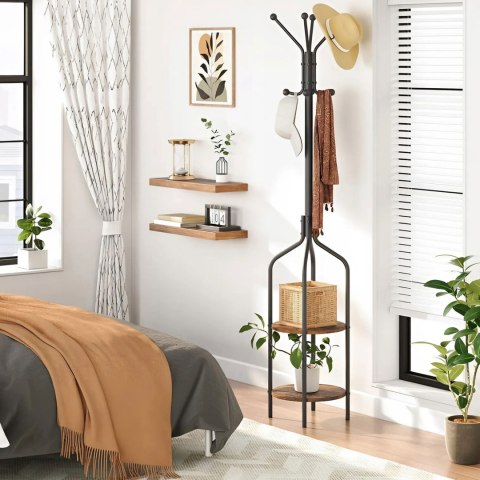 Wieszak stojący z półkami 8 haczyków 180 cm metal czarny ModernHome ModernHome