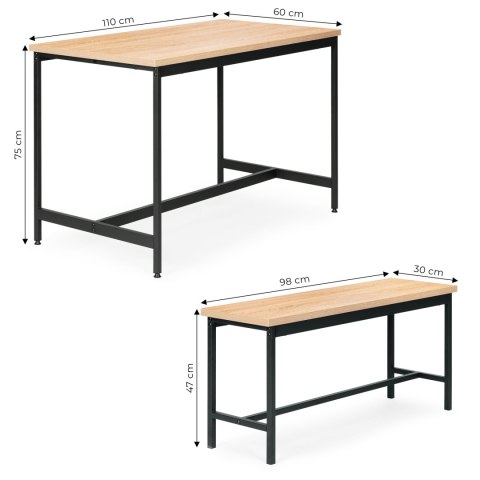 Zestaw loftowych mebli do jadalni kuchni stolik 2 ławki ModernHome ModernHome