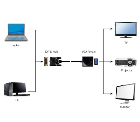 Adapter GEMBIRD A-DVID-VGAF-01 (DVI-D M - D-Sub (VGA) F; 0,20m; kolor czarny) GEMBIRD
