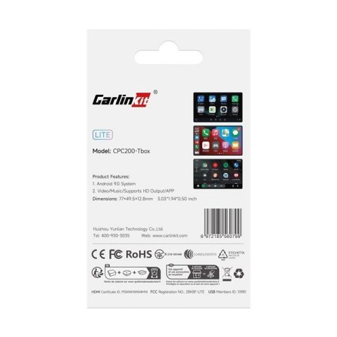 Carlinkit Adapter bezprzewodowy Lite S HDMI 4GB+32GB Android Auto/Carplay dla radioodtwarzaczy samochodowych czarny CARLINKIT