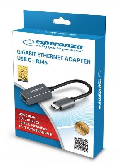 ESPERANZA GIGABIT ETHERNET 1000 MBPS ADAPTER USB C-RJ45 ENA102 Esperanza