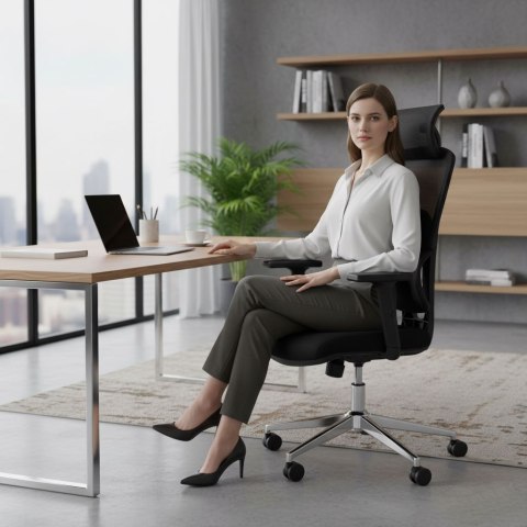 Fotel biurowy obrotowy ergonomiczny regulacja wysokości czarny ModernHome ModernHome