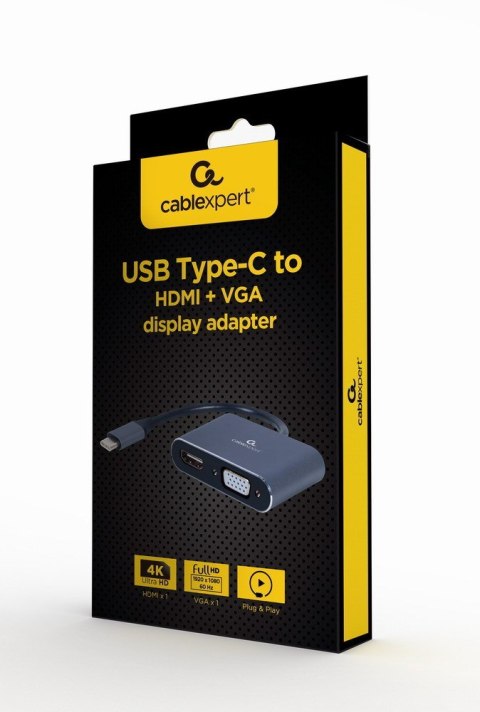 GEMBIRD ADAPTER USB TYPU C NA HDMI + VGA NA KABLU SZARY GEMBIRD