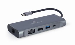 GEMBIRD MULTI ADAPTER USB TYPE-C 7 W 1 (HUB3.0 + HDMI + VGA + PD + CZYTNIK KART + DŹWIĘK STEREO), SZARY GEMBIRD
