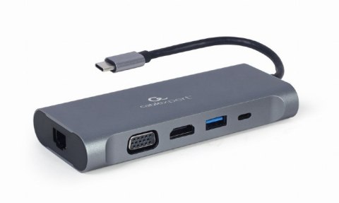 GEMBIRD MULTI ADAPTER USB TYPE-C 7 W 1 (HUB3.0 + HDMI + VGA + PD + CZYTNIK KART + DŹWIĘK STEREO), SZARY GEMBIRD