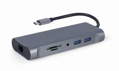 GEMBIRD MULTI ADAPTER USB TYPE-C 7 W 1 (HUB3.0 + HDMI + VGA + PD + CZYTNIK KART + DŹWIĘK STEREO), SZARY GEMBIRD