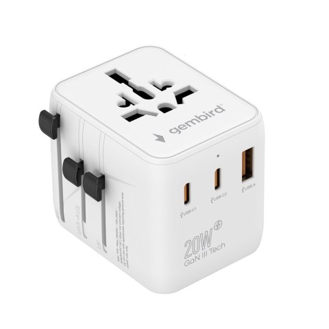 GEMBIRD UNIWERSALNY ADAPTER PODRÓŻNY 20 W, BIAŁY GEMBIRD