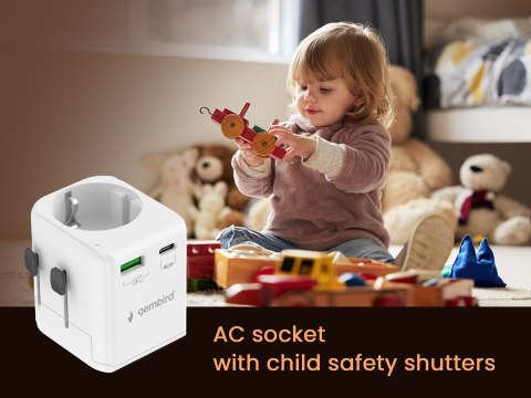 GEMBIRD UNIWERSALNY ADAPTER PODRÓŻNY Z UZIEMIENIEM 20 W, BIAŁY GEMBIRD