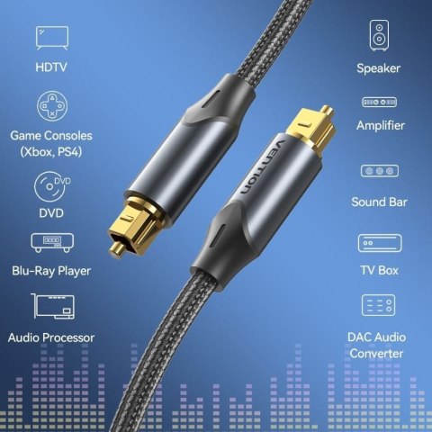 Kabel audio optyczny Vention w oplocie z aluminiowym złączem 5m czarny Vention