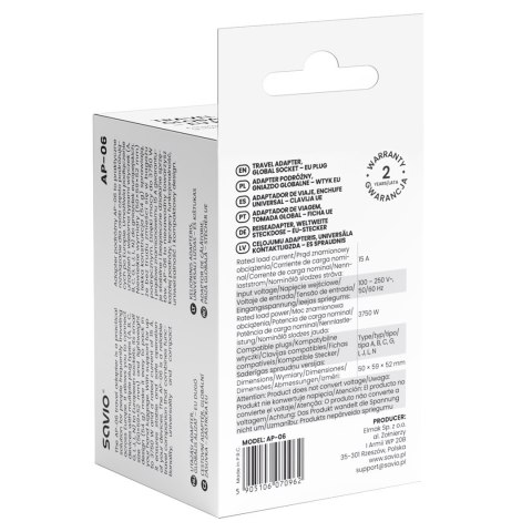 SAVIO ADAPTER PODRÓŻNY GNIAZDO GLOBALNE - WTYK EU AP-06 SAVIO