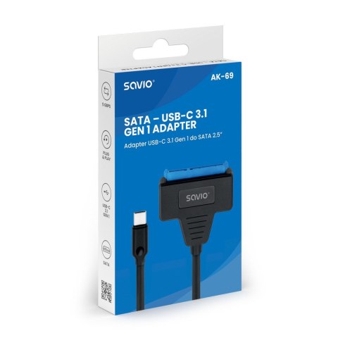 SAVIO ADAPTER USB-C 3.1 GEN 1 (M) - SATA (F) DO DYSKÓW 2.5" AK-69 SAVIO
