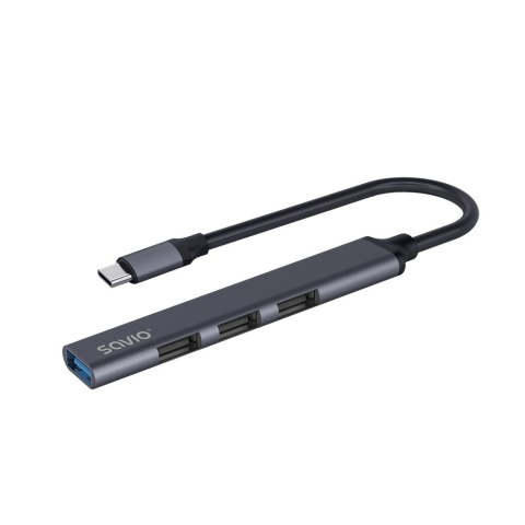 SAVIO HUB USB-C - 3 X USB-A 2.0, 1 X USB-A 3.0, SZARY, AK-71 SAVIO