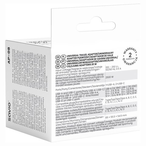 SAVIO UNIWERSALNY ADAPTER PODRÓŻNY 20W AP-08 SAVIO