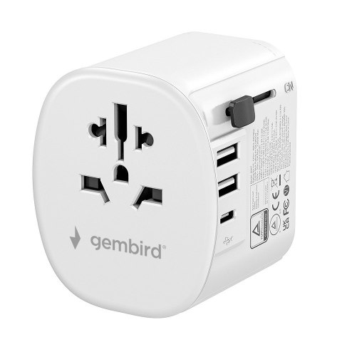 GEMBIRD UNIWERSALNY ADAPTER PODRÓŻNY Z UZIEMIENIEM 15 W, BIAŁY GEMBIRD