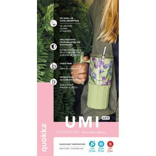 Quokka Umi - Kubek termiczny ze stali nierdzewnej 720 ml ze słomką i silikonową podstawką (Floral Coral) Quokka