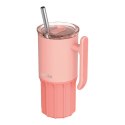 Quokka Umi - Kubek termiczny ze stali nierdzewnej 720 ml ze słomką i silikonową podstawką (Peachy Pink) Quokka