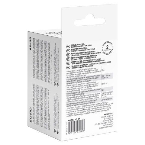 SAVIO ADAPTER PODRÓŻNY GNIAZDO GLOBALNE - WTYK UK AP-05 SAVIO