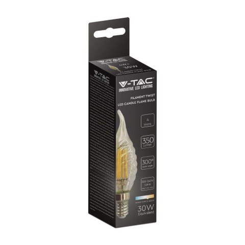 Żarówka LED V-TAC 4W filament E14 świeczka bursztyn płomyk twist VT-1947 2200K 350lm