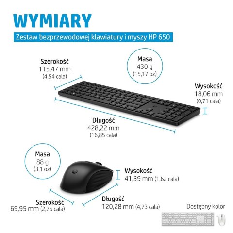 Zestaw klawiatura + mysz HP 650 Wireless Keyboard and Mouse Combo bezprzewodowe czarne 4R013AA Hewlett-Packard