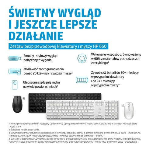 Zestaw klawiatura + mysz HP 650 Wireless Keyboard and Mouse Combo bezprzewodowe czarne 4R013AA Hewlett-Packard