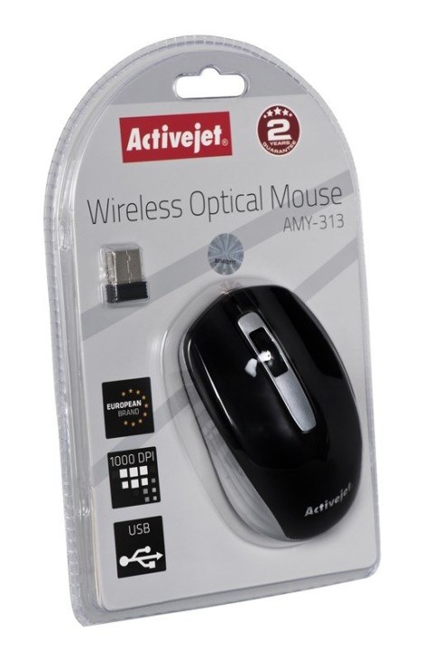Activejet AMY-313 Mysz bezprzewodowa USB (optyczna; 1200 DPI; kolor czarno-szary) Activejet