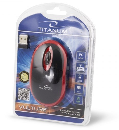Mysz komputerowa TITANUM VULTURE TM116R (optyczna; 1000 DPI; kolor czarny, kolor czerwony) TITANUM