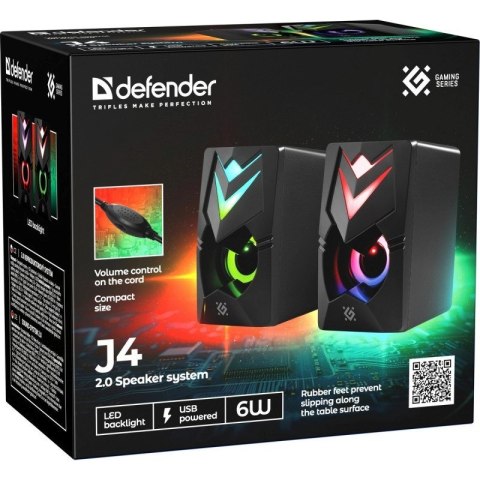 DEFENDER GLOSNIKI PC J4 2.0 6W LED USB CZARNE 65964 Defender