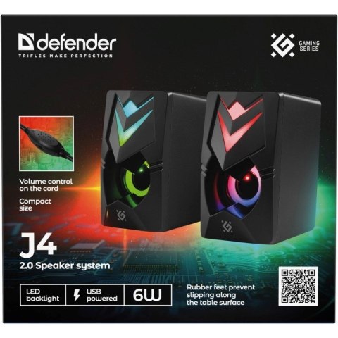 DEFENDER GLOSNIKI PC J4 2.0 6W LED USB CZARNE 65964 Defender
