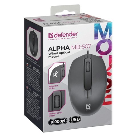 DEFENDER MYSZ ALPHA MB-507 SILENT CZARNA 1000dpi 3P Defender