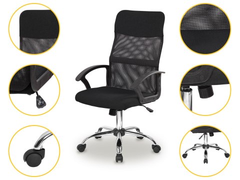 Fotel biurowy obrotowy oparcie siateczkowe czarny ModernHome