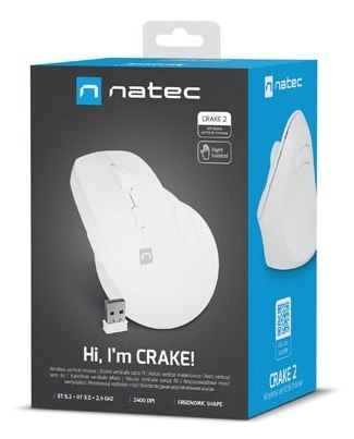 NATEC MYSZ WERTYKALNA CRAKE 2 BEZPRZEWODOWA 2400DPI BT 5.2 +2.4GHZ BIAŁA NATEC