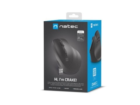 NATEC MYSZ WERTYKALNA CRAKE 2 BEZPRZEWODOWA BLUETOOTH 5.0+2.4GHZ 2400DPI CZARNA NMY-2048 NATEC
