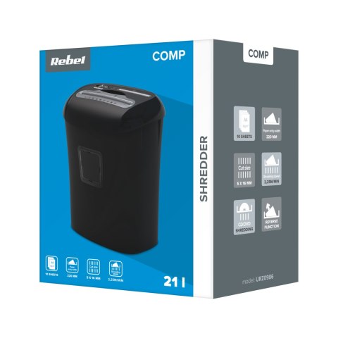 Niszczarka dokumentów REBEL, kart, CD z koszem 21 L Rebel