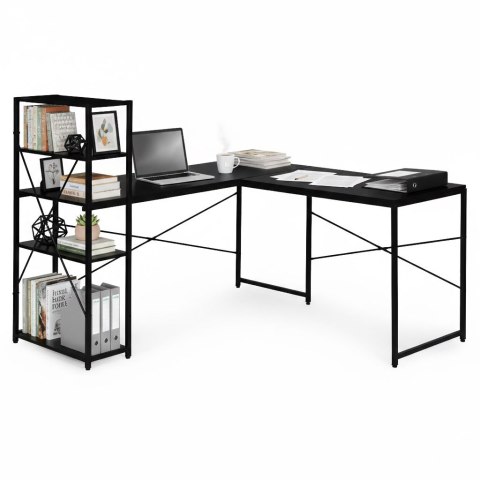 Biurko narożne z regałem 3 półki komputerowe czarne loftowe ModernHome ModernHome