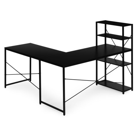 Biurko narożne z regałem 3 półki komputerowe czarne loftowe ModernHome ModernHome