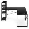 Biurko narożne z regałem 3 półki komputerowe czarne loftowe ModernHome ModernHome