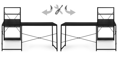 Biurko narożne z regałem 3 półki komputerowe czarne loftowe ModernHome ModernHome