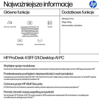 HP ProDesk 4 SSF G1i Desktop AI PC Ultra 7 265 16GB DDR5 SSD1TB Arc W11Pro 3Y OnSite Hewlett-Packard