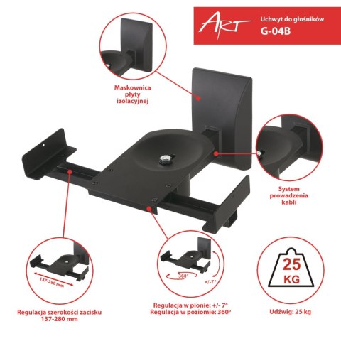 UCHWYT DO GŁOŚNIKÓW zaciskowy czarny 25kg 2szt G-04 ART ART