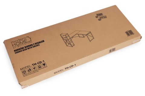 Biurko narożne z regałem 3 półki komputerowe czarne loftowe ModernHome ModernHome