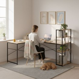 Biurko narożne z regałem 3 półki komputerowe jasny dąb loftowe ModernHome ModernHome