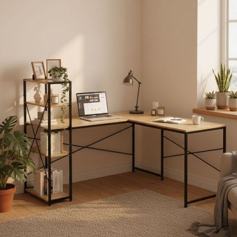 Biurko narożne z regałem 3 półki komputerowe jasny dąb loftowe ModernHome ModernHome