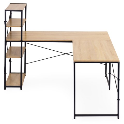 Biurko narożne z regałem 3 półki komputerowe jasny dąb loftowe ModernHome ModernHome