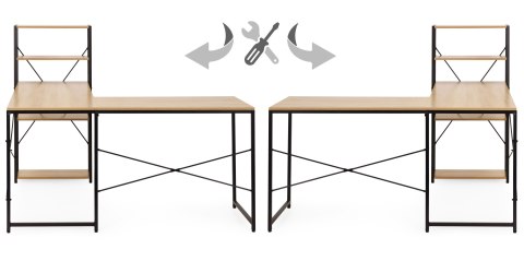 Biurko narożne z regałem 3 półki komputerowe jasny dąb loftowe ModernHome ModernHome