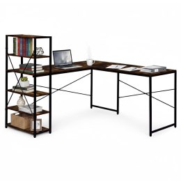 Biurko narożne z regałem 3 półki komputerowe postarzany orzech loftowe ModernHome ModernHome