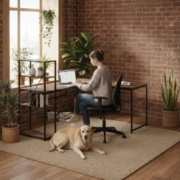 Biurko narożne z regałem 3 półki komputerowe postarzany orzech loftowe ModernHome ModernHome