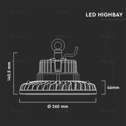 Oprawa V-TAC LED high bay SAMSUNG CHIP 100W 120st 120Lm/W 1-10V VT-9-114 5000K 12000lm 5 lat gwarancji