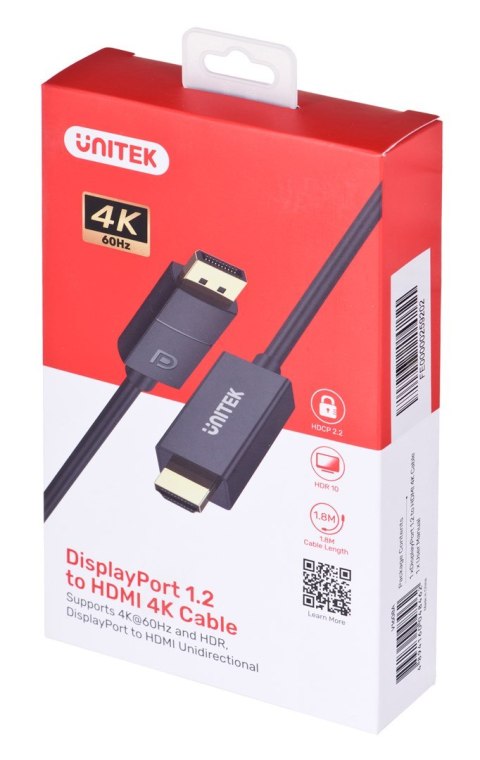 UNITEK ADAPTER KABEL DP 1.2 - HDMI, 4K 60HZ, 1,9M UNITEK